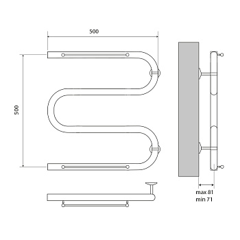 полотенцесушитель MELODIA Simple Shelf М-образный б/кронштейна 50х50х1" с полкой MTRSS5050 - №1