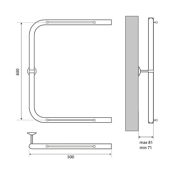 полотенцесушитель MELODIA Moon Shelf 60х50 П-образный б/кронштейна MTRMS6050 - №1