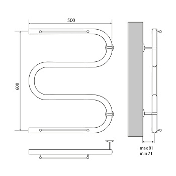 полотенцесушитель MELODIA Simple Shelf М-образный б/кронштейна 60х50х1" с полкой MTRSS6050 - №1