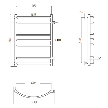 полотенцесушитель MELODIA Classica 40х80х1" П7 м/о 60 бок.подкл. MTRCA4080 - №1