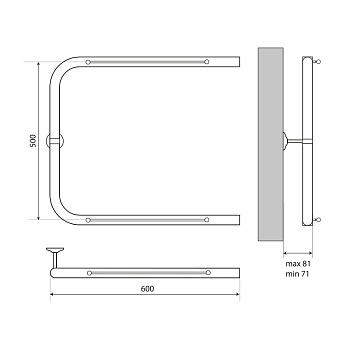 полотенцесушитель MELODIA Moon Shelf 50х60 П-образный б/кронштейна MTRMS5060 - №1