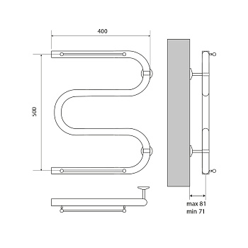 полотенцесушитель MELODIA Simple Shelf М-образный б/кронштейна 50х40х1" с полкой MTRSS5040 - №1