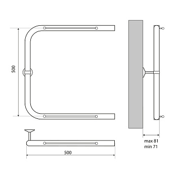 полотенцесушитель MELODIA Moon Shelf 50х50 П-образный б/кронштейна MTRMS5050 - №1