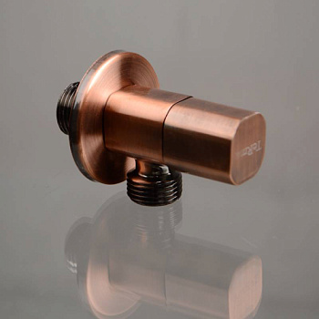 кран угловой TeRma 1/2" н/н керамический затвор (ручка квадратная Red bronze) 33637