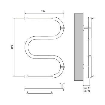 полотенцесушитель MELODIA Simple Shelf М-образный б/кронштейна 60х40х1" с полкой MTRSS6040 - №1